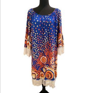 White Mark Blue and Orange Midi Dress